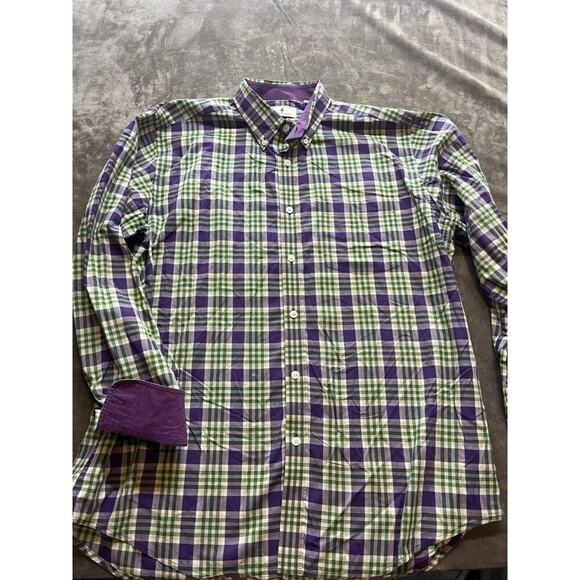 Southern Pines‎ Button Up Shirt Mens L Purple Plaid Long Sleeve Collared - Picture 1 of 5